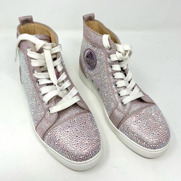 Christian Louboutin Shoes - Christian Louboutin Louis Strass High Top Sneakers Size 38.5 US 8.5 Pink Crystal